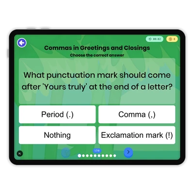 Commas in Greetings and Closings - game educational content