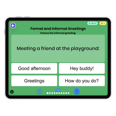 Formal and Informal Greetings - game educational content