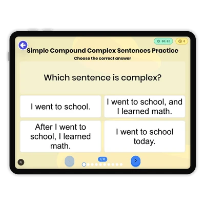 Simple Compound Complex Sentences Practice - game educational content
