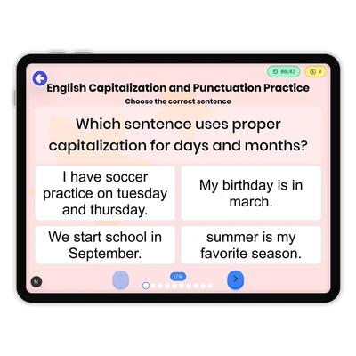 English Capitalization and Punctuation Practice - game educational content