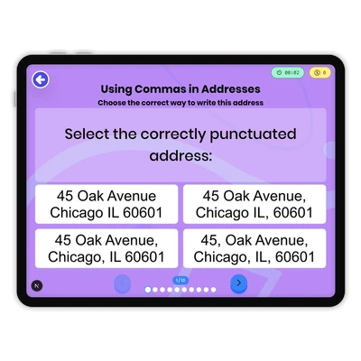 Using Commas in Addresses - game educational content