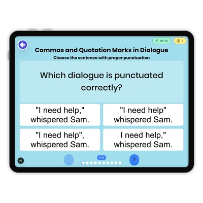 Commas and Quotation Marks in Dialogue - game educational content