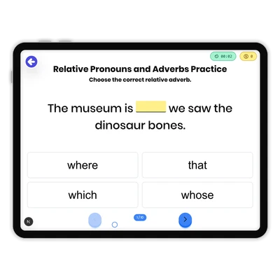 Relative Pronouns and Adverbs - game educational content