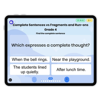 Complete Sentences vs Fragments vs Run-ons - game educational content