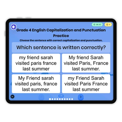 English Capitalization and Punctuation Practice - game educational content