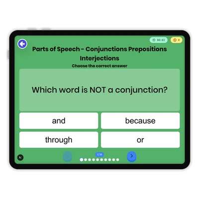 Parts of Speech - Conjunctions Prepositions Interjections - game educational content
