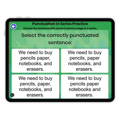 Punctuation in Series Practice - game educational content