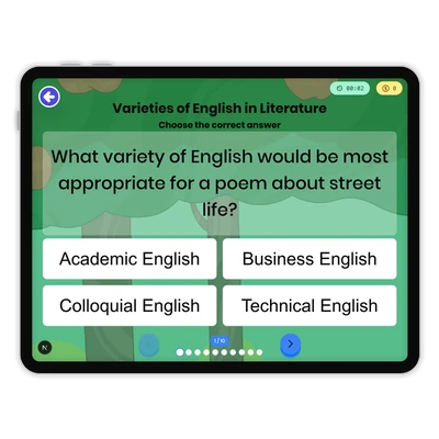Varieties of English in Literature - game educational content