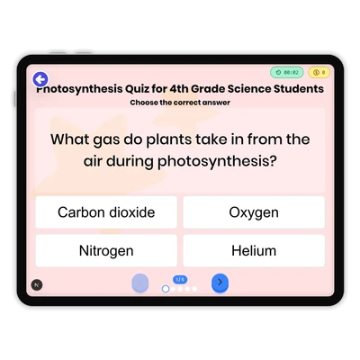 Photosynthesis Quiz for 4th Grade Science Students - game educational content