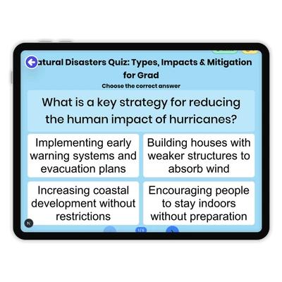 Natural Disasters Quiz: Types, Impacts & Mitigation for Grad - game educational content