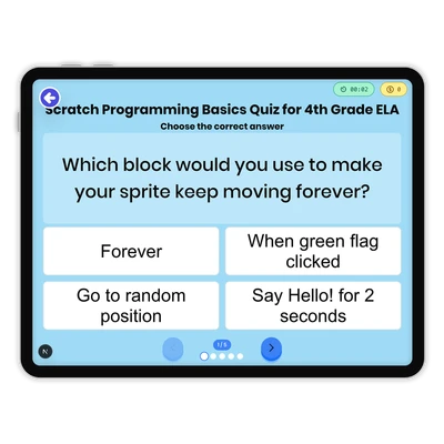 Scratch Programming Basics Quiz for 4th Grade ELA - game educational content