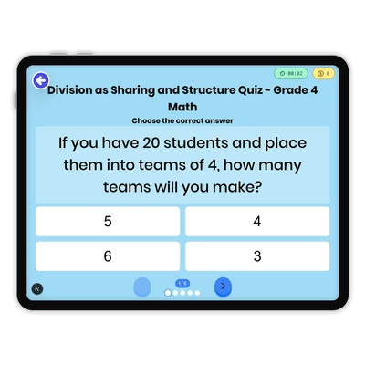 Division as Sharing and Structure Quiz - Grade 4 Math - game educational content