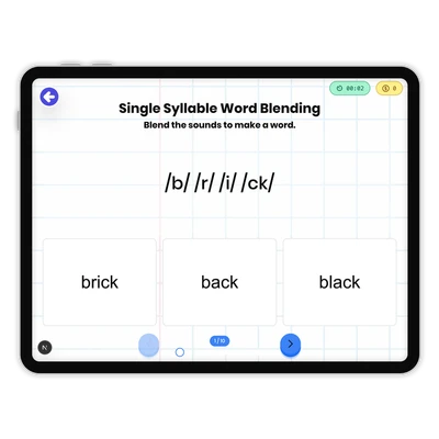 Single Syllable Word Blending - game educational content