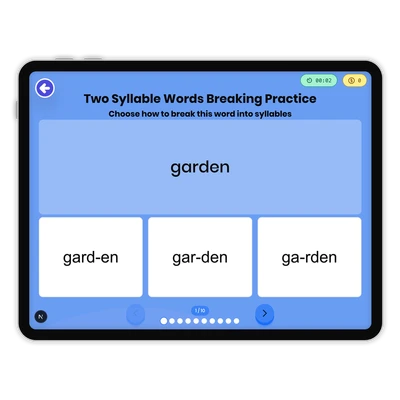 Break Apart Two Syllable Words - game educational content
