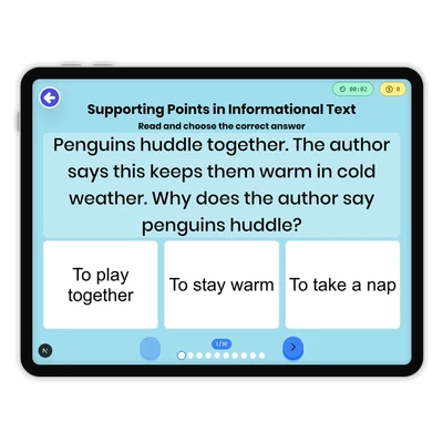 Supporting Points in Informational Text - game educational content