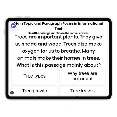 Main Topic and Paragraph Focus in Informational Text - game educational content