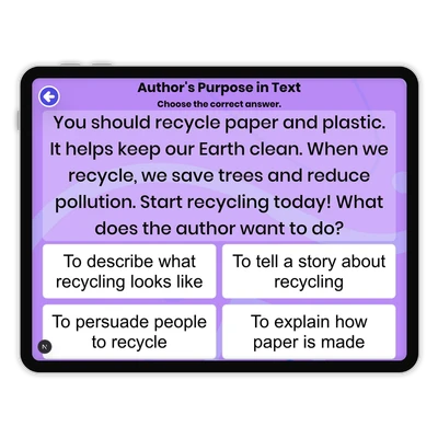 Author's Purpose in Text - game educational content