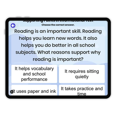 Supporting Points in Informational Text - game educational content