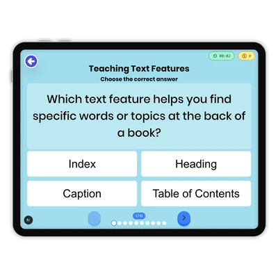 Teaching Text Features - game educational content