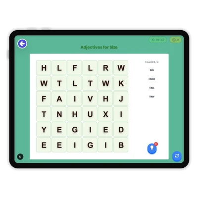 Adjectives for Size - game educational content