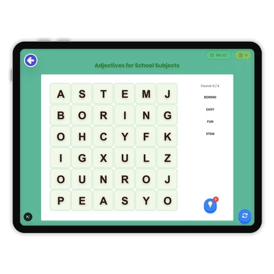 Adjectives for School Subjects - game educational content