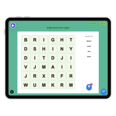Adjectives for Light - game educational content