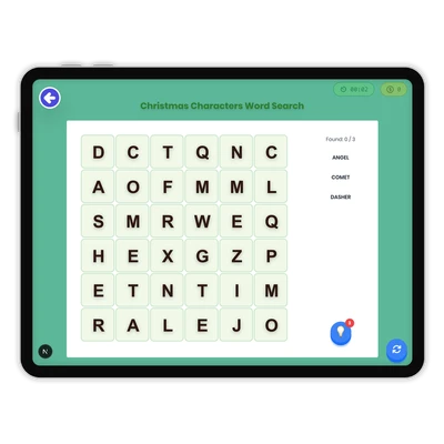 Christmas Characters Word Search - game educational content