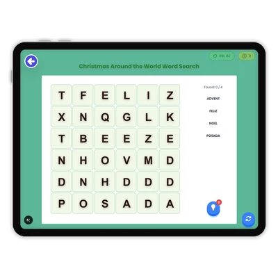 Christmas Around the World Word Search - game educational content