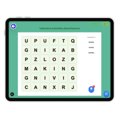 Valentine Activities Word Search - game educational content