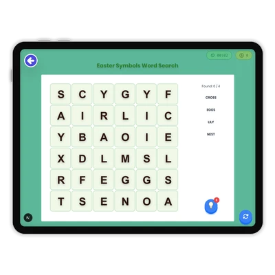 Easter Symbols Word Search - game educational content