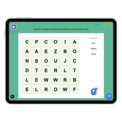 Easter Colors and Decorations Word Search - game educational content
