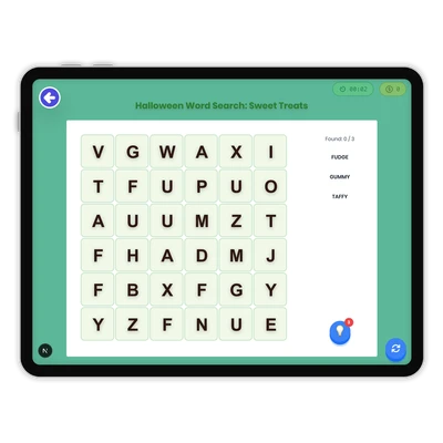 Halloween Word Search: Sweet Treats - game educational content