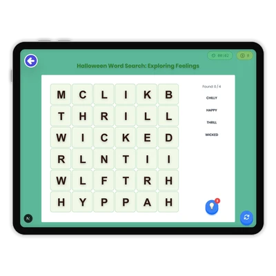 Halloween Word Search: Exploring Feelings - game educational content