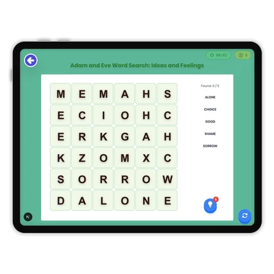 Adam and Eve Word Search: Ideas and Feelings - game educational content