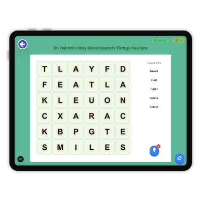 St. Patrick's Day Word Search: Things You See - game educational content