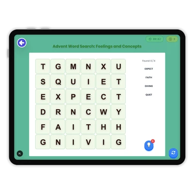 Advent Word Search: Feelings and Concepts - game educational content