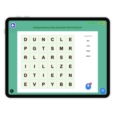 Independence Day Symbols Word Search - game educational content