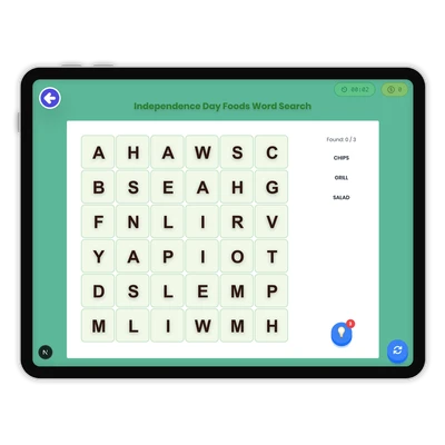 Independence Day Foods Word Search - game educational content