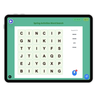 Spring Activities Word Search - game educational content