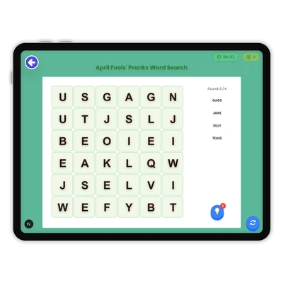 April Fools' Pranks Word Search - game educational content