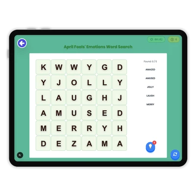 April Fools' Emotions Word Search - game educational content