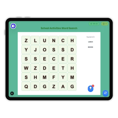 School Activities Word Search - game educational content