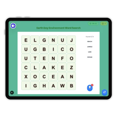 Earth Day Environment Word Search - game educational content