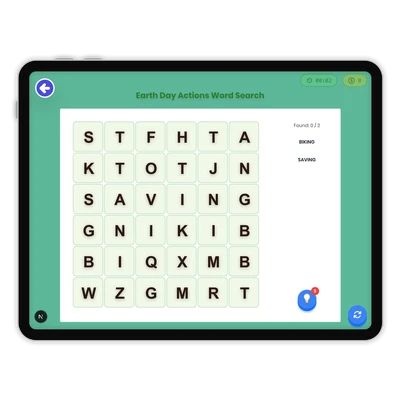 Earth Day Actions Word Search - game educational content
