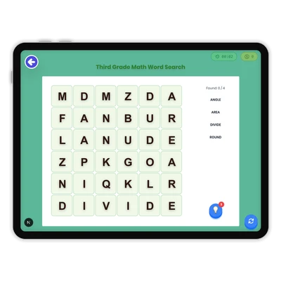 Third Grade Math Word Search - game educational content