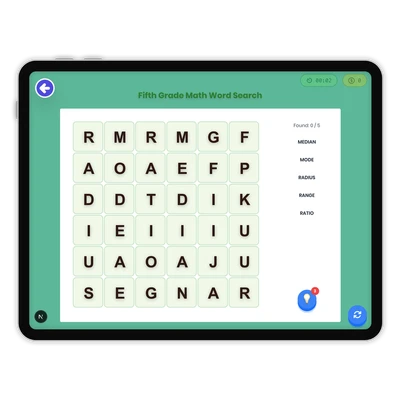 Fifth Grade Math Word Search - game educational content