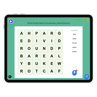 Third Grade Math Vocabulary Word Search - game educational content