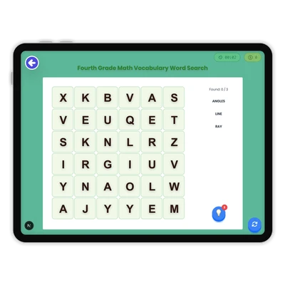 Fourth Grade Math Vocabulary Word Search - game educational content