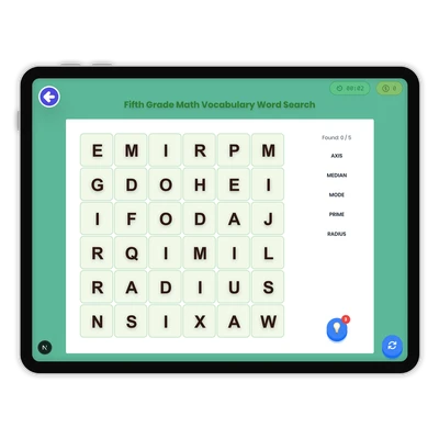 Fifth Grade Math Vocabulary Word Search - game educational content