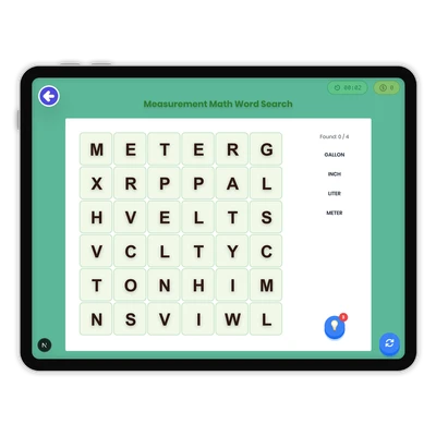 Measurement Math Word Search - game educational content